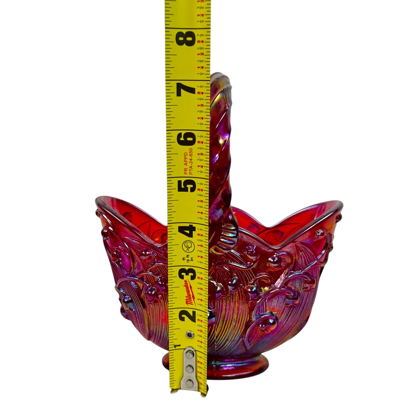 Fenton Ruby Red Amberina Carnival Glass Lily of the Valley Basket