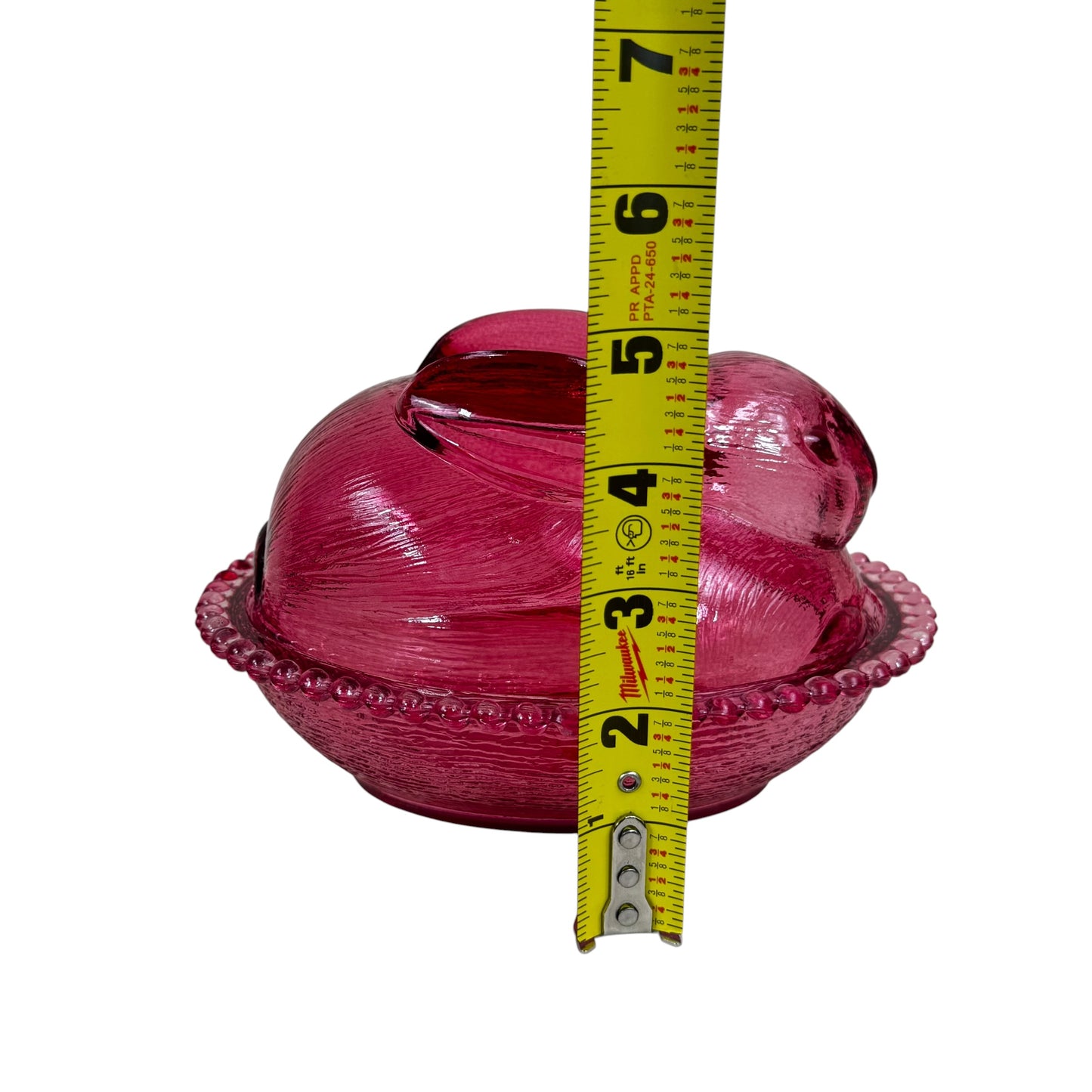 Indiana Glass Cranberry Bunny on Nest Covered Dish