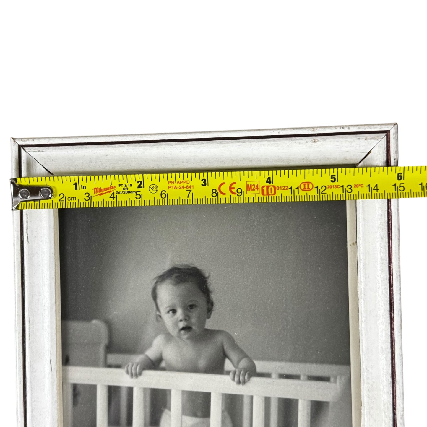 Antique Wooden Framed 1940s Infant in Crib Photograph – Vintage Nursery Portrait Art 8x10
