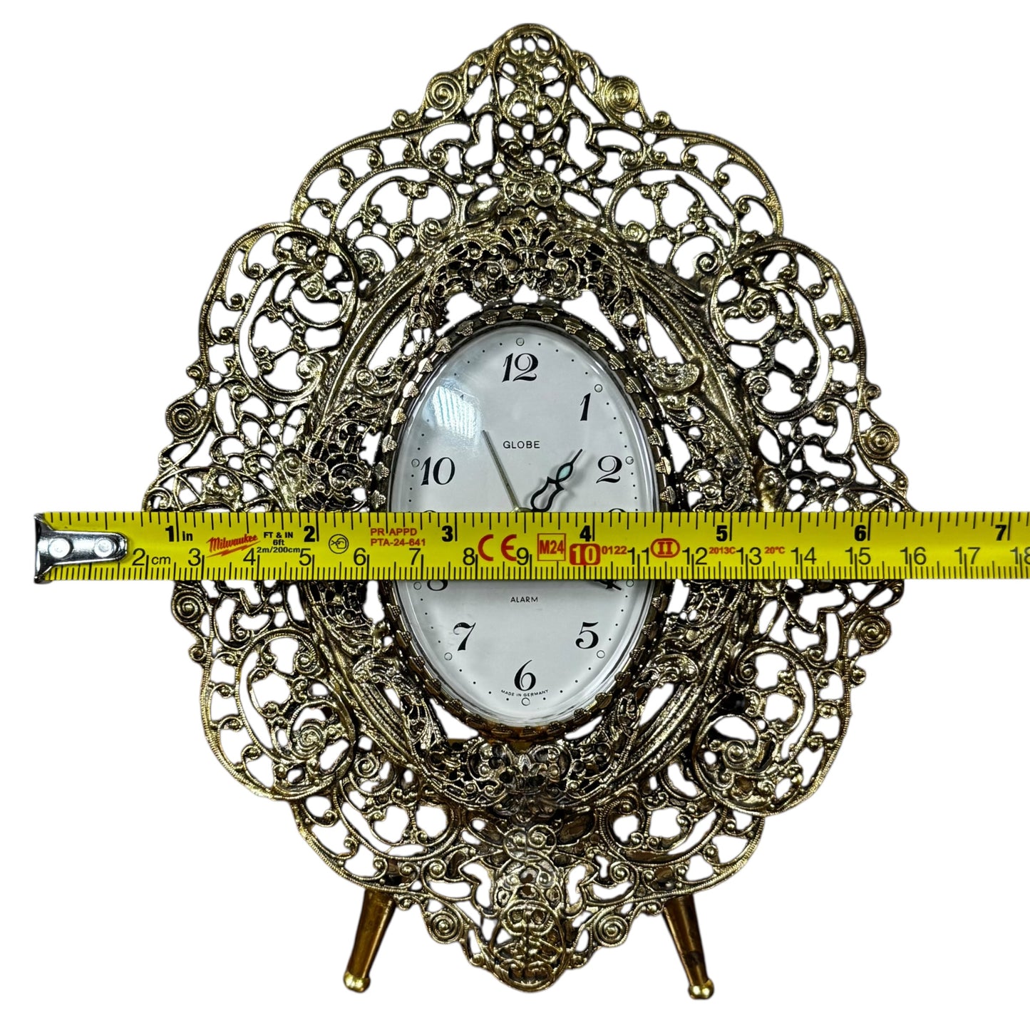 Vintage German Brass Filigree Mantel Clock