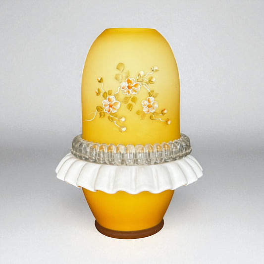 Fenton Art Glass Floral Yellow Cased Fairy Lamp 3-Piece Candle Holder