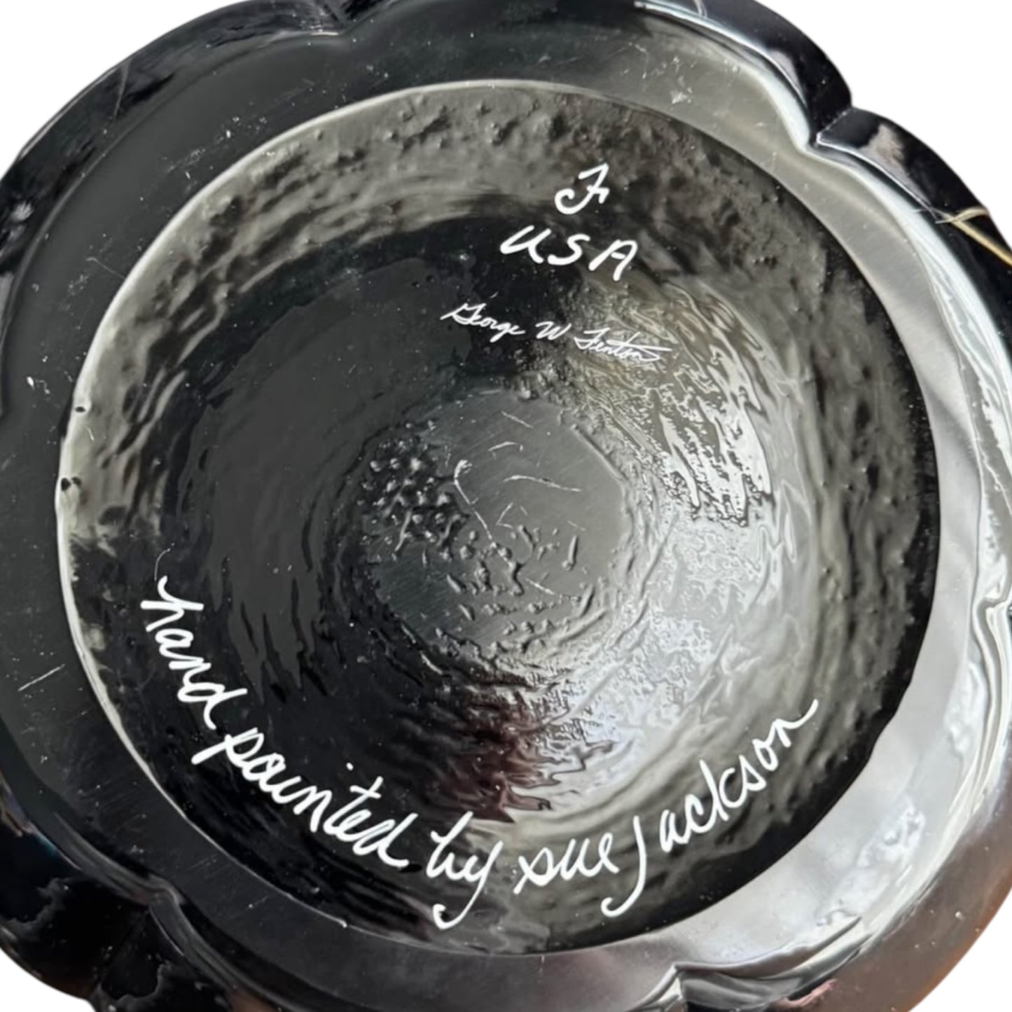 Fenton Art Glass Black Floral Melon Vase w/Original Sticker, Signed