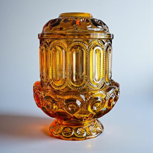 L.E. Smith Amber Moon & Star Fairy Lamp Vintage Glass Candle Holder