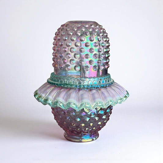 Sherry Fenton Purple Iridescent Hobnail Fairy Lamp 3-Piece Glass Candle Holder