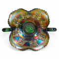 Fenton emerald green carnival glass Butterflies bon bon bowl with handles