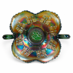 Fenton emerald green carnival glass Butterflies bon bon bowl with handles