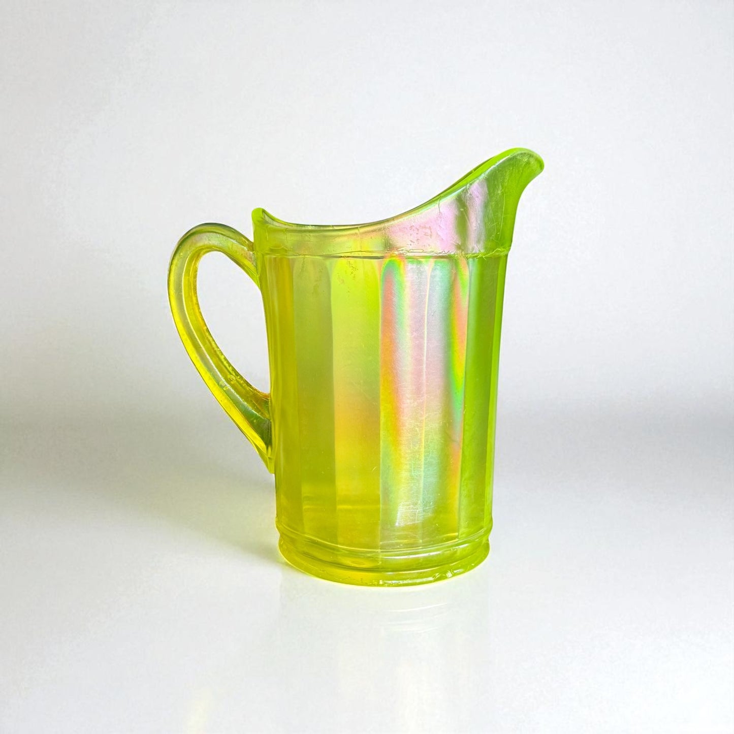 Antique Lancaster Iridescent Vaseline Glass Pitcher - 1880s Collectible