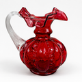 Fenton Cranberry Beaded Melon pitcher with clear applied handle