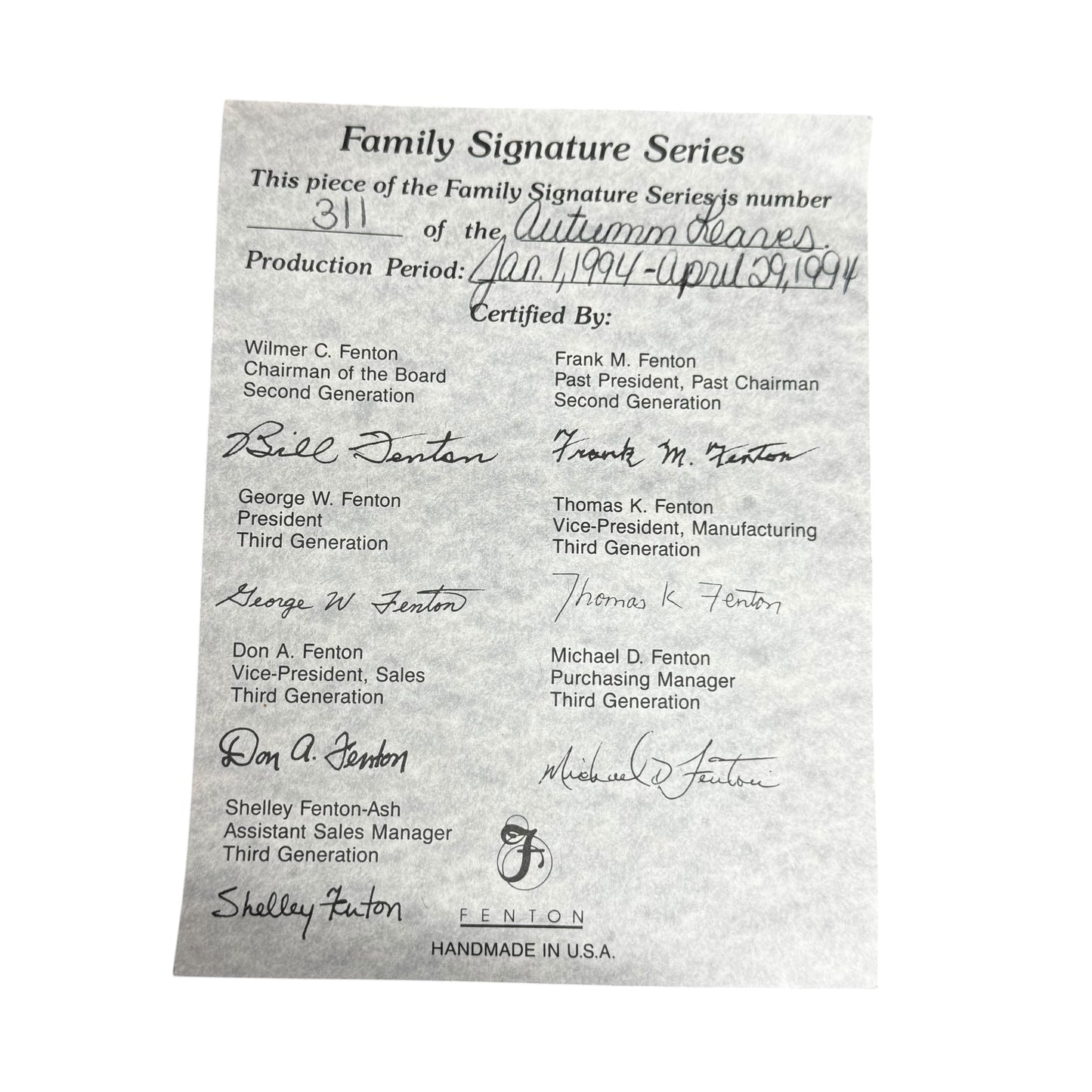 Fenton Autumn Leaves Family Signature Limited Edition Apothecary Set