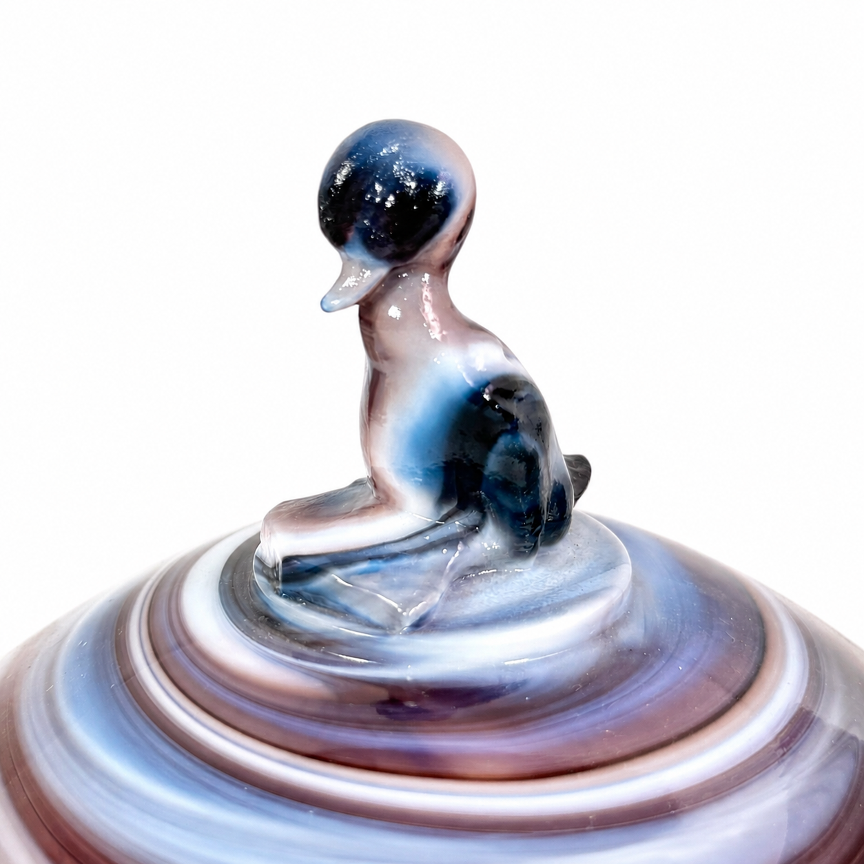 Imperial Glass Purple Slag Duck Finial Covered Jar | Vintage Marbled Art Glass Candy Dish