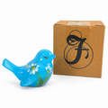Fenton Blue Bird Figurine Hand Painted Daisy Art Glass Signed with Original Box