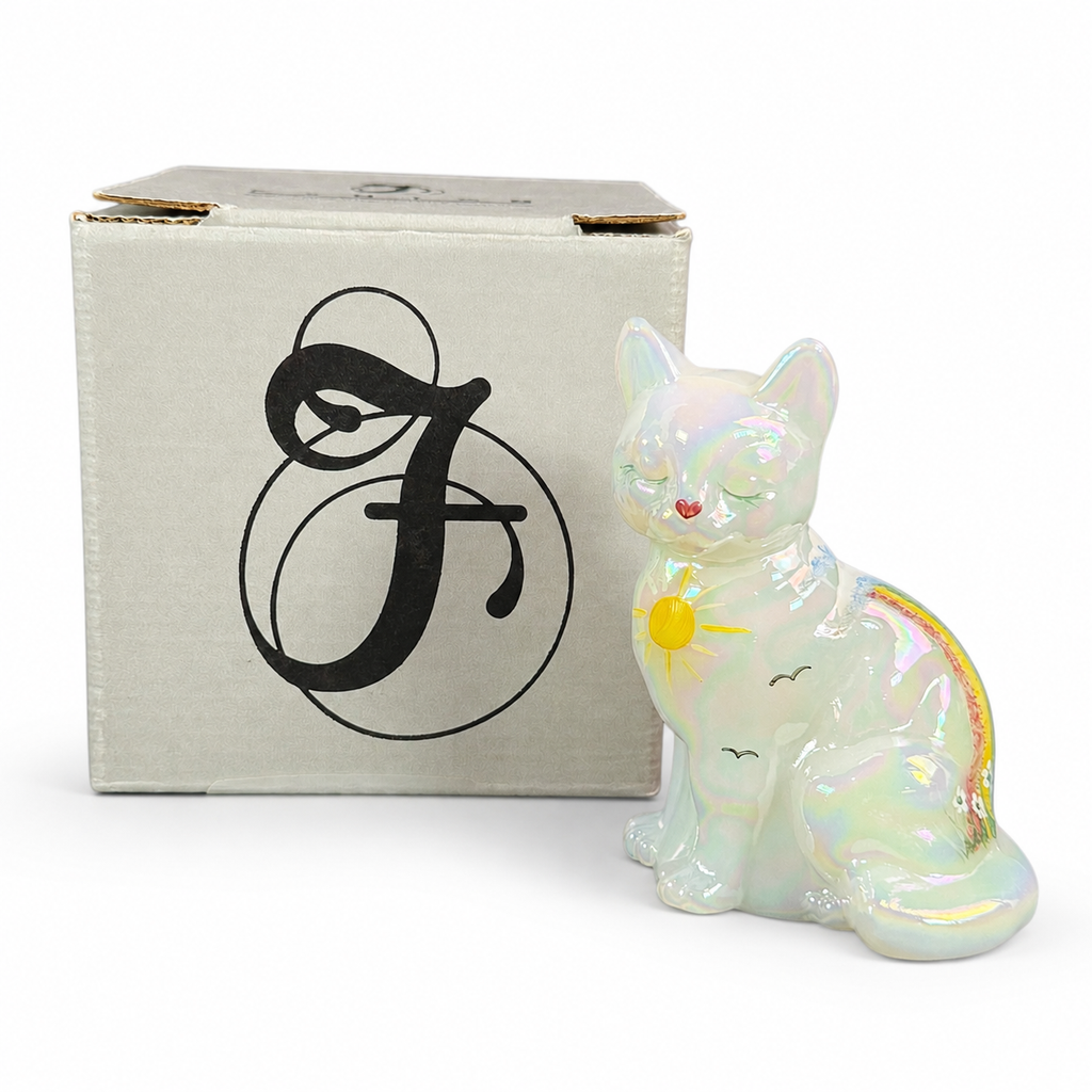 Fenton Dreams & Rainbows hand painted cat figurine with original box