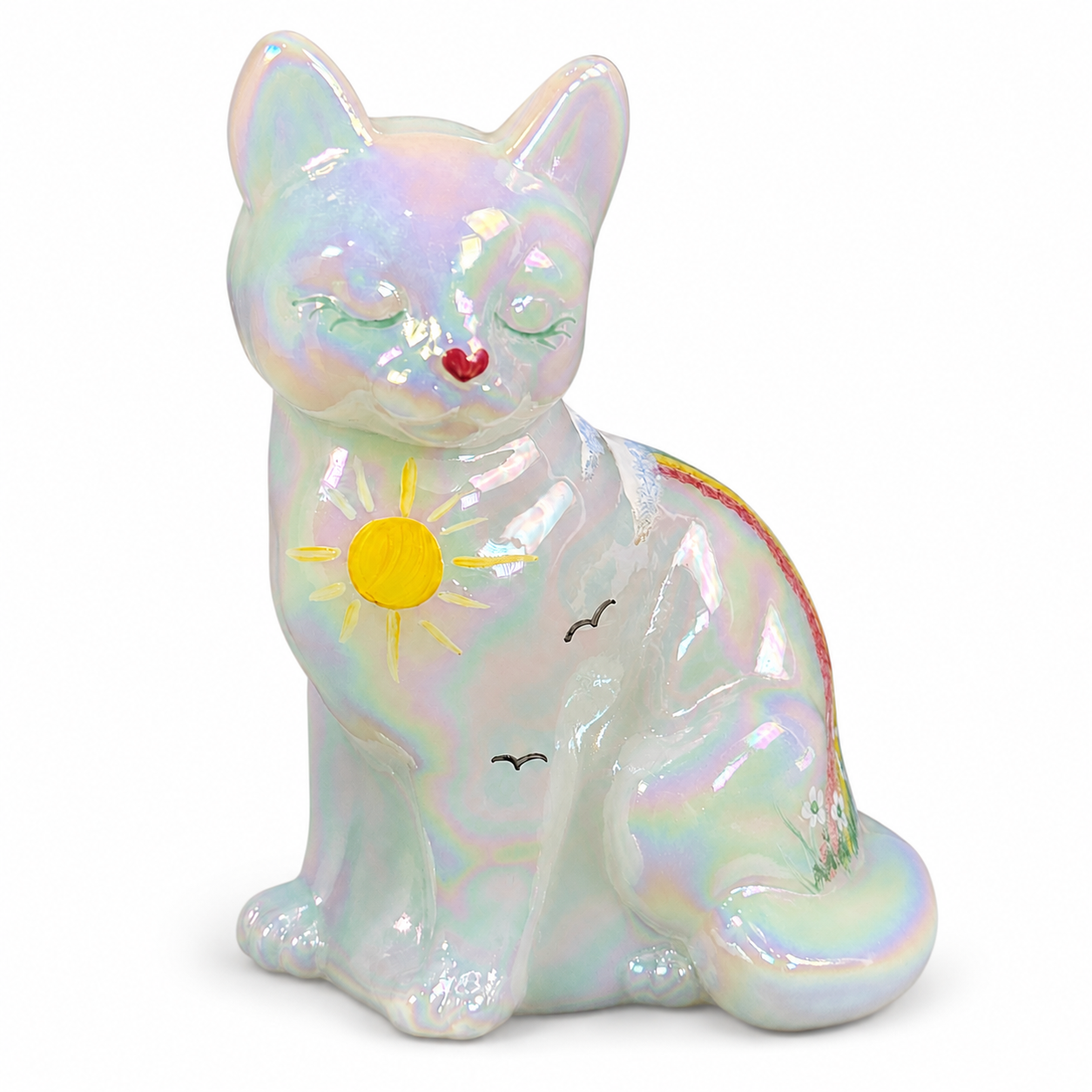 Signed Fenton iridescent cat figurine