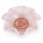 Pink opalescent Fenton epergne with three ruffled horns