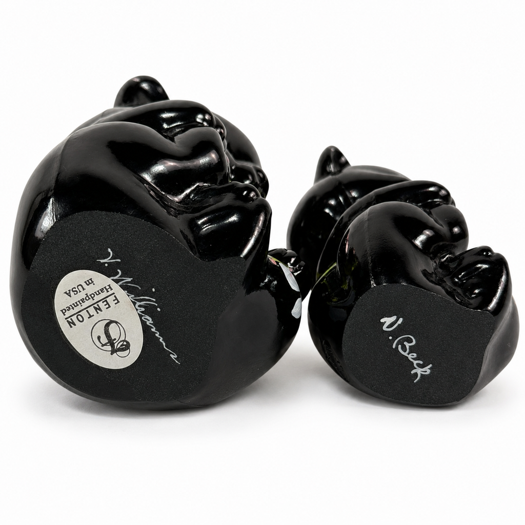 Fenton black glass Mama and Baby Bear collectible pair