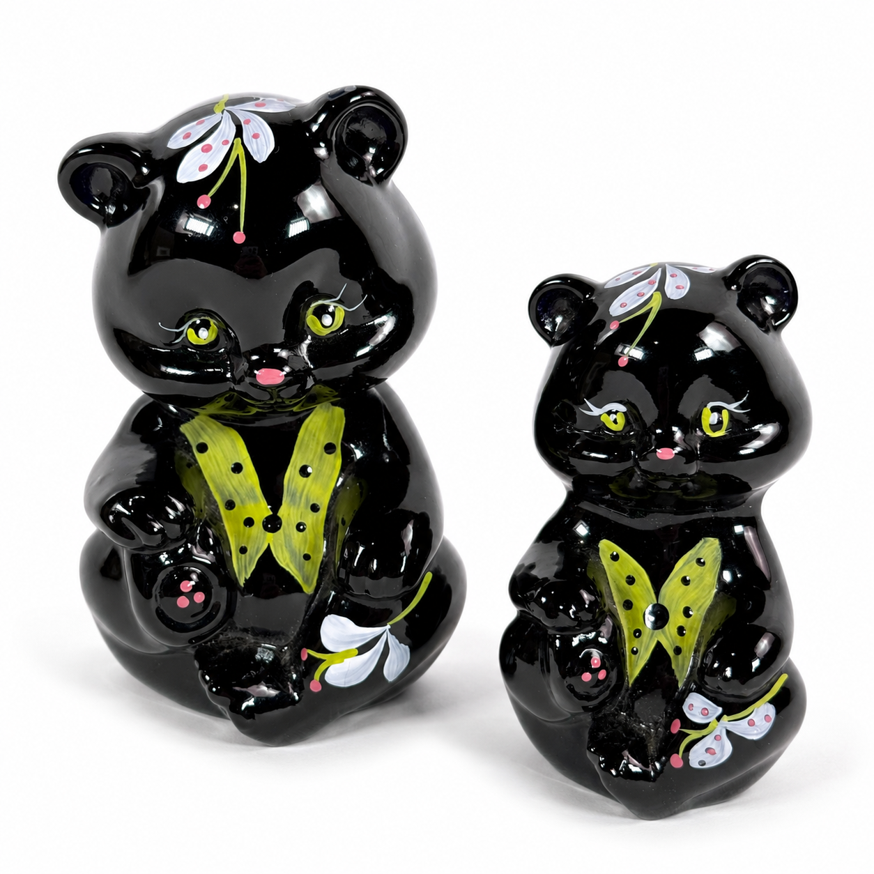 Fenton Mama and Baby Bear hand painted glass figurine pair