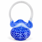Fenton Cobalt Opalescent Snowflake Potbelly Basket