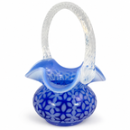 Vintage Fenton cobalt blue opalescent basket with twisted handle