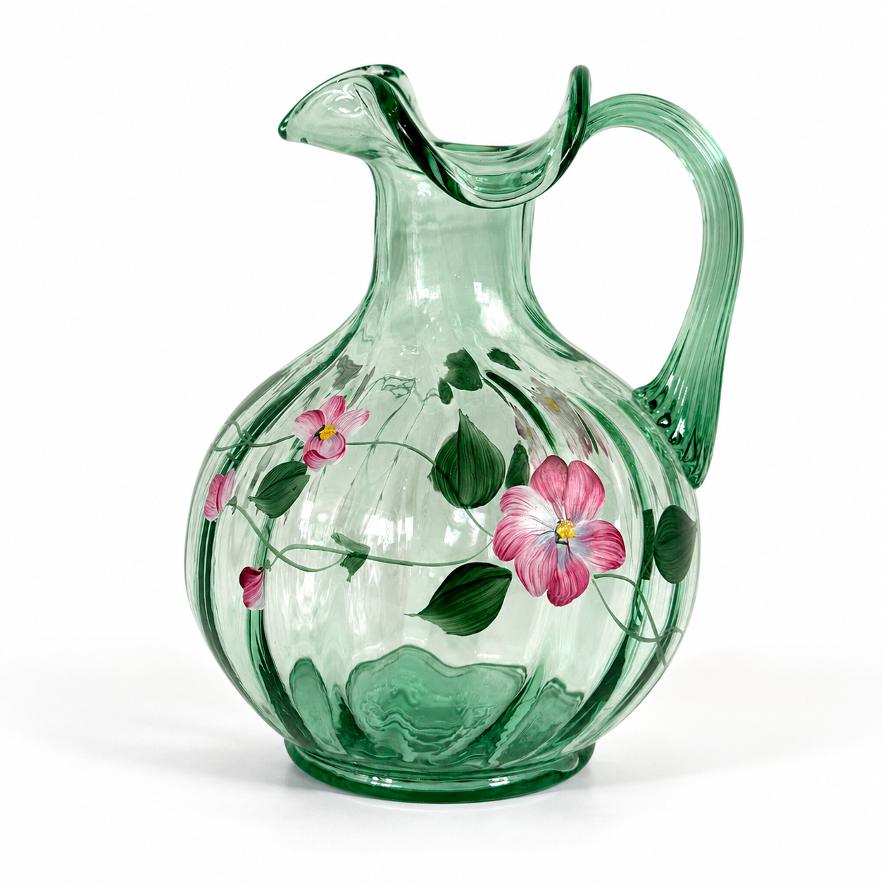 Fenton Sea Mist Green Vining Garden hand painted water pitcher