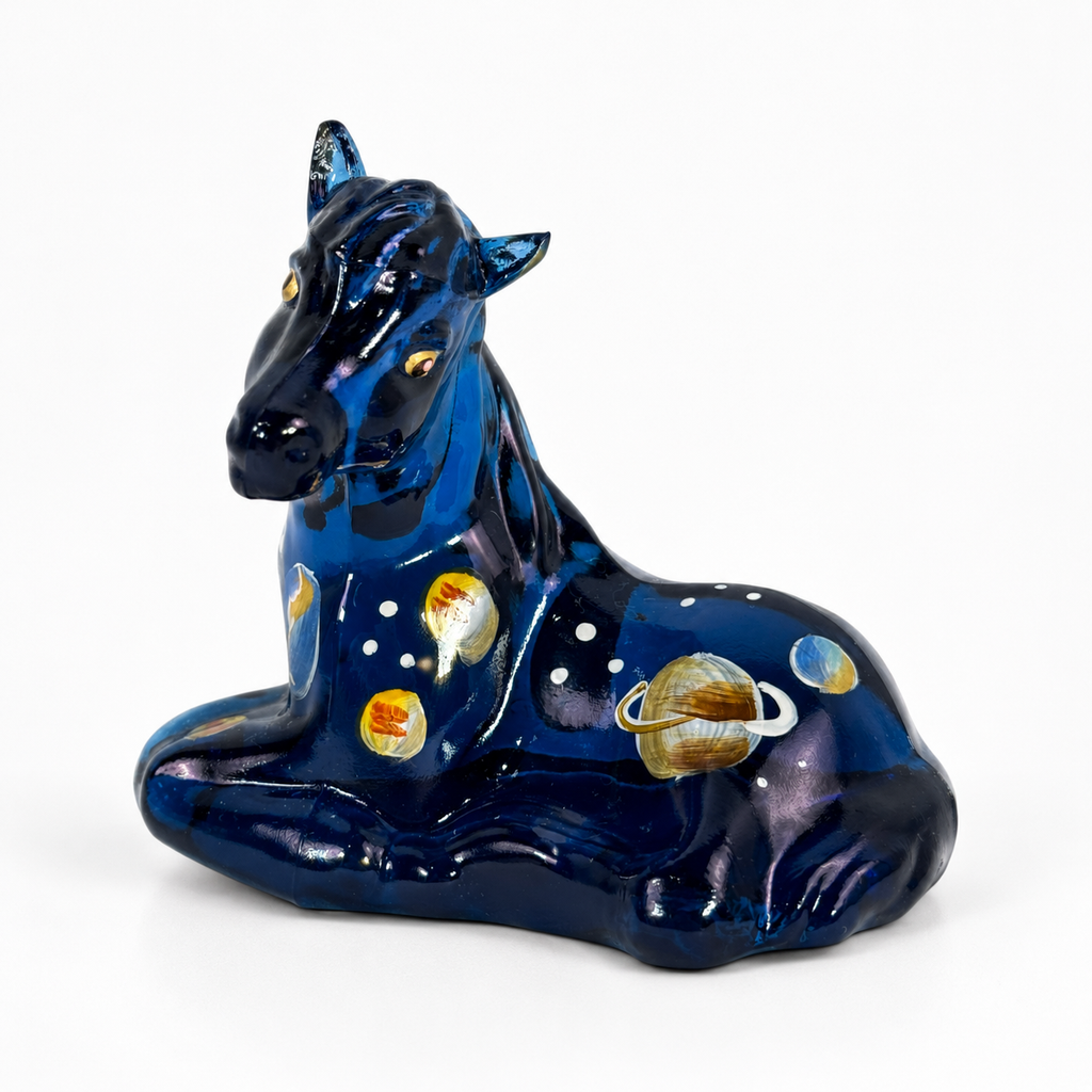 Fenton cobalt blue Solar System foal horse figurine