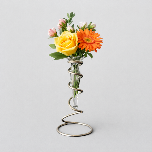 Mid century spiral bud vase with silver plated stand