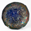 Antique Fenton Peacock and Urn cobalt blue carnival glass bowl