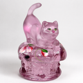 Fenton rose pink satin kitty cat trinket box
