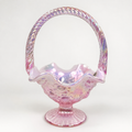 Fenton Embossed Rose Magnolia iridescent glass basket