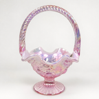 Fenton Embossed Rose Magnolia iridescent glass basket