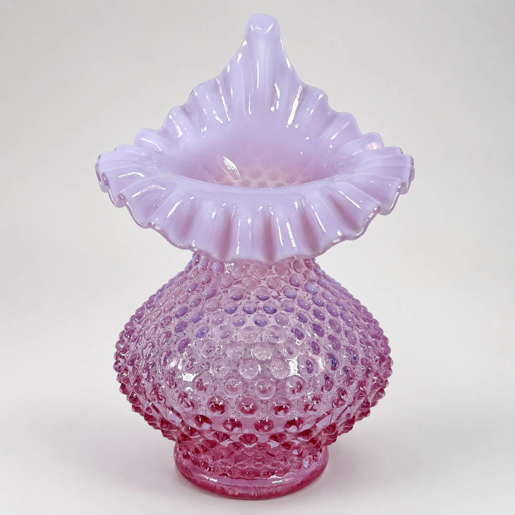 Fenton Rose Magnolia lavender hobnail Jack-in-the-Pulpit vase