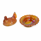 Collectible Mosser carnival glass covered hen dish