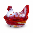 Westmoreland red slag glass hen on nest covered dish