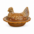 Mosser Glass Chocolate Slag Hen on Nest covered dish