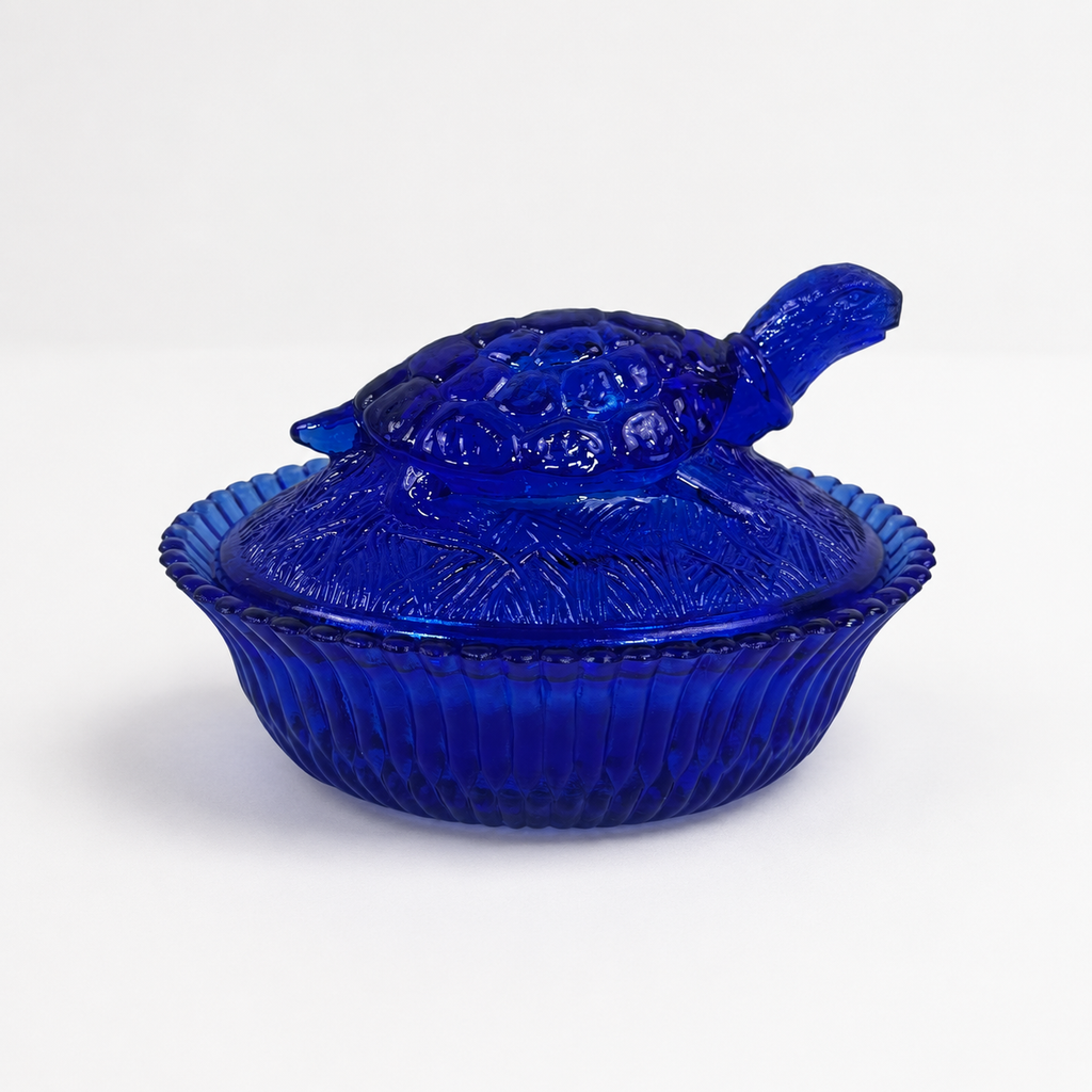 Vintage Boyd cobalt blue glass turtle covered dish