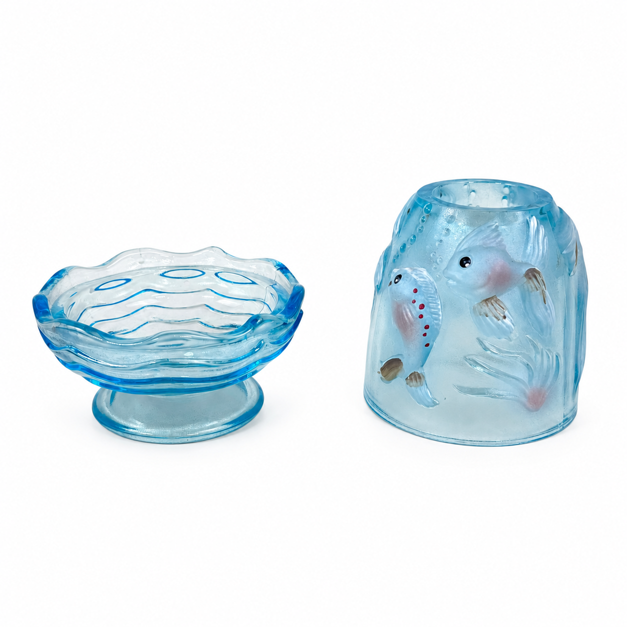 Hand-painted Fenton fairy lamp with koi fish design