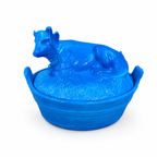 Heisey Cow on Nest covered dish in sky blue glass