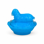 Boyd Art Glass Lamb on Nest covered dish in Capri Blue