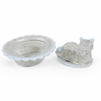 White opalescent glass cat trinket dish by Mosser