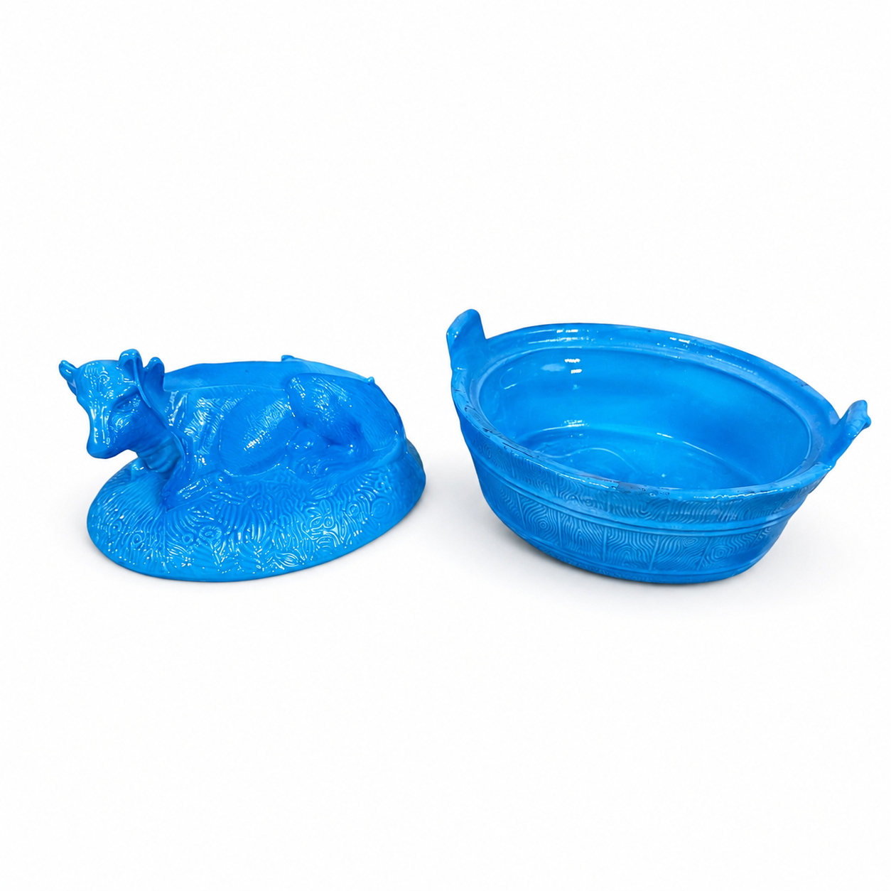 Heisey farm animal glass collectible in bright blue