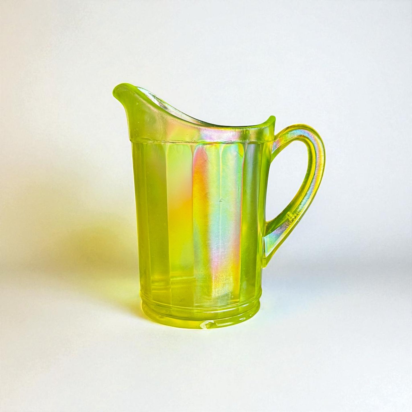 Antique Lancaster Iridescent Vaseline Glass Pitcher - 1880s Collectible