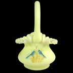 Vintage Fenton satin yellow glass basket with painted bluebirds