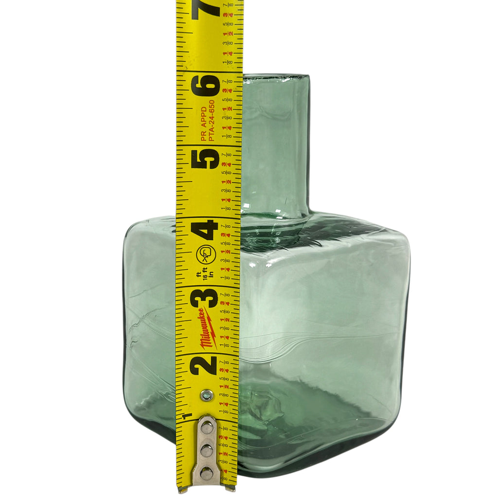 Blenko square hand-blown glass bud vase in smoky charcoal gray