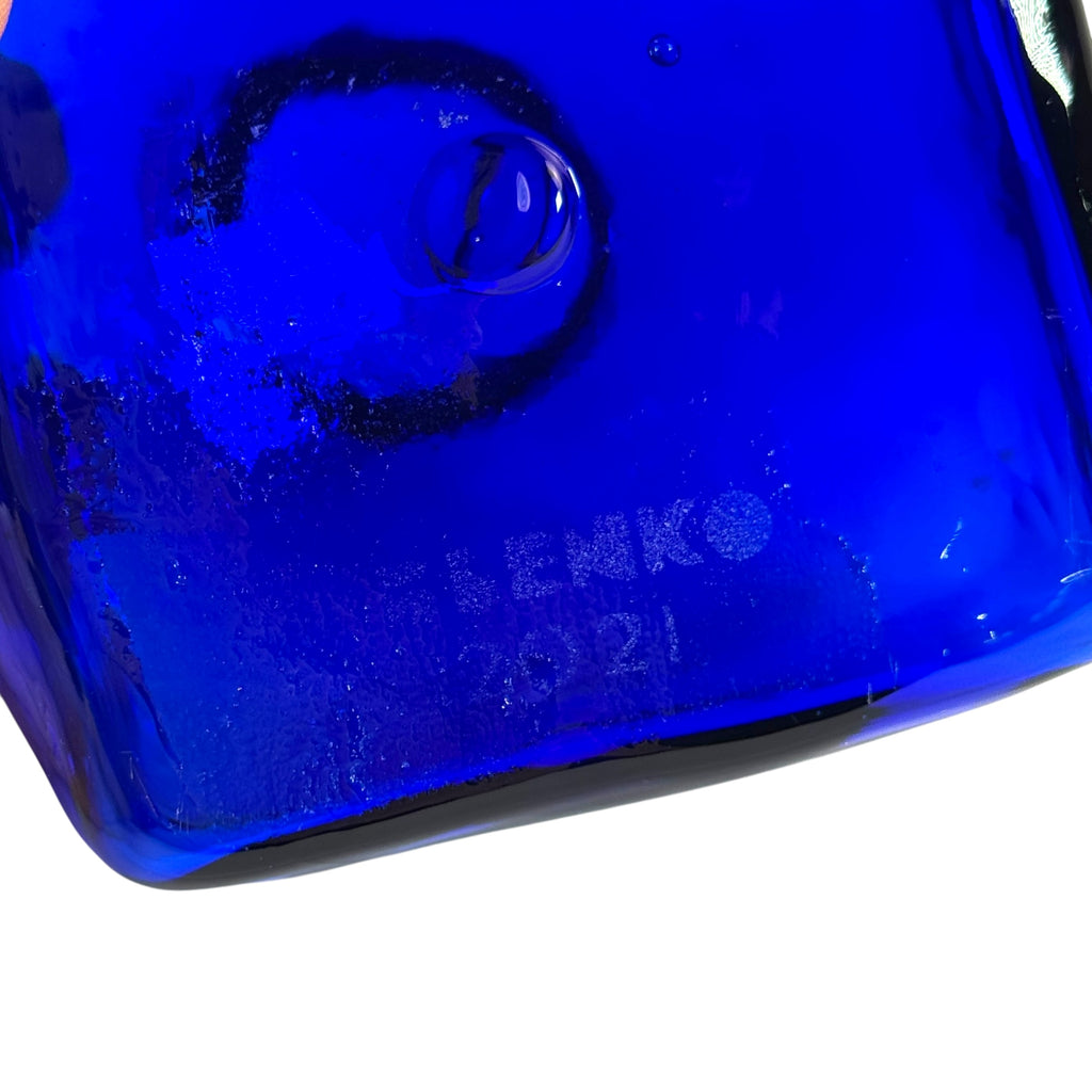 Mid-Century Modern Blenko Block Bud Vase in Cobalt Blue