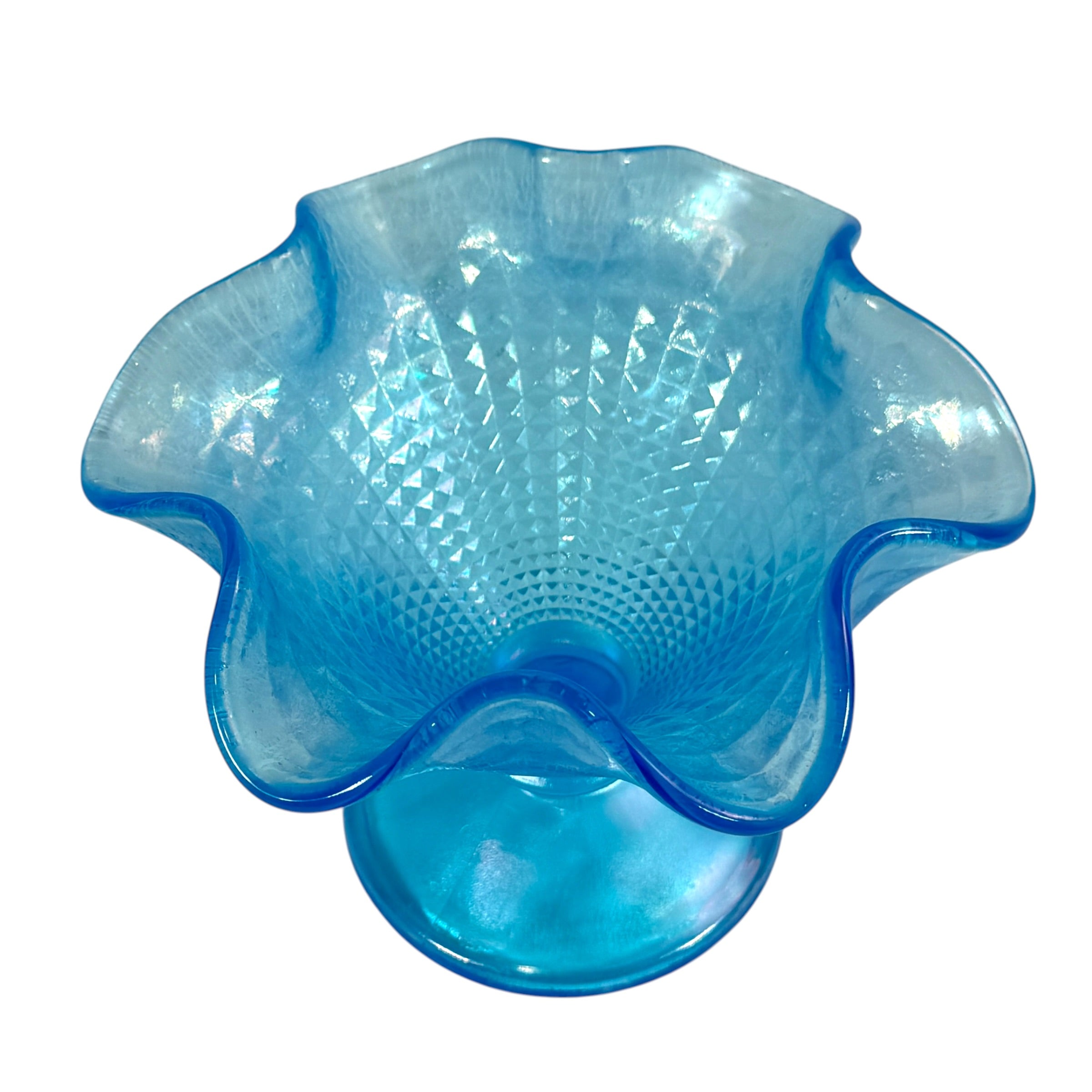 Vintage Fenton bright blue textured art glass vase
