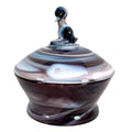 Imperial Glass purple slag covered jar with duck finial