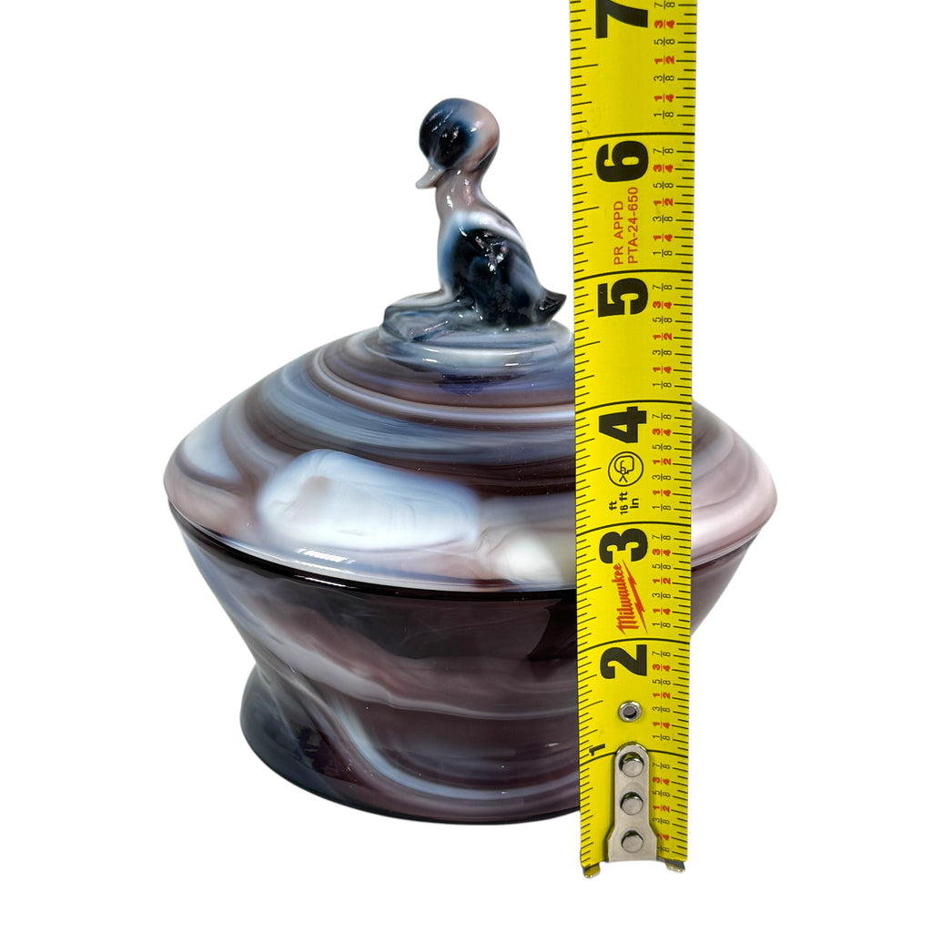 Imperial Glass Purple Slag Duck Finial Covered Jar | Vintage Marbled Art Glass Candy Dish