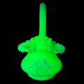 Fenton custard uranium glass Bluebirds hand-painted basket