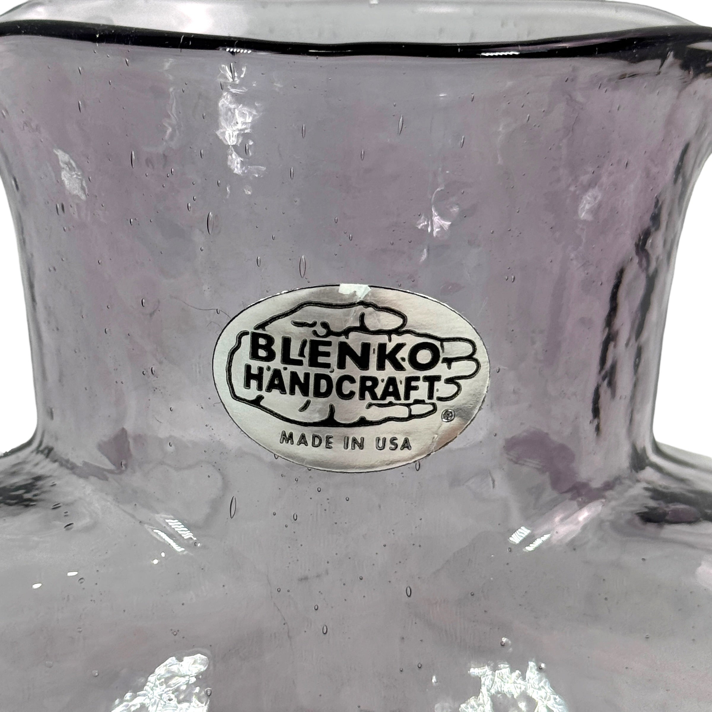 Blenko Glass spouted decanter with original foil label
