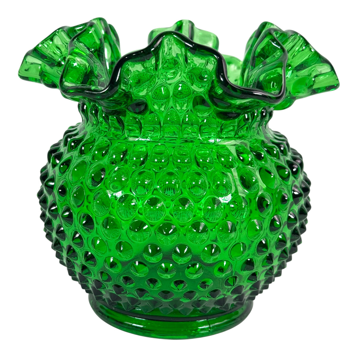 Vintage Fenton Springtime Green Hobnail ruffled vase