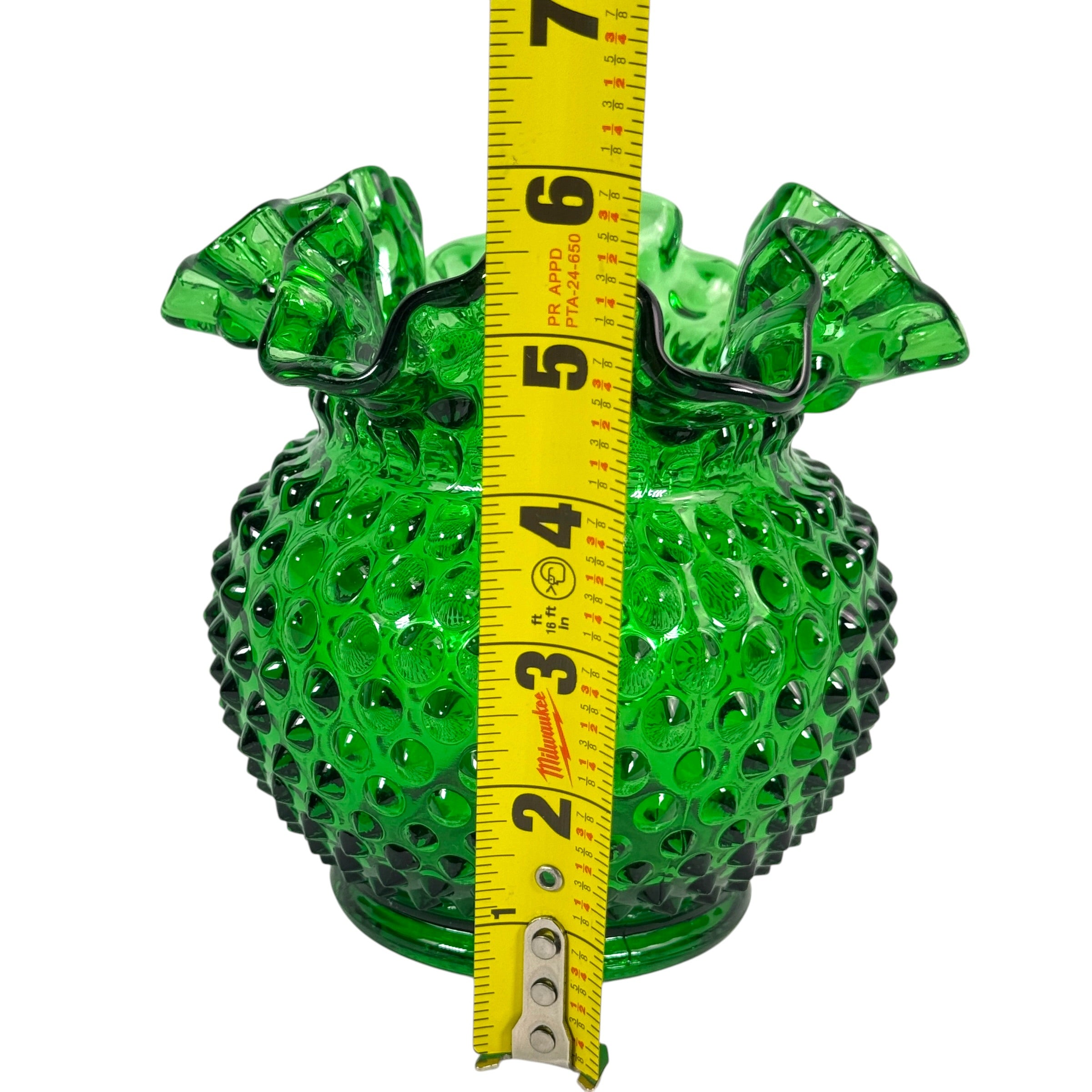 Fenton Art Glass green Hobnail vase with crimped rim